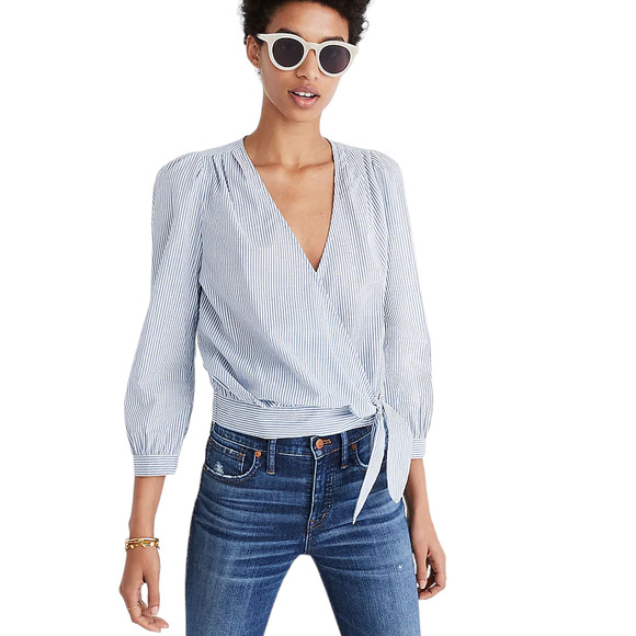 Madewell Tops - Madewell Wrap Top in Indigo Stripe S